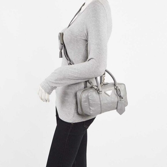 Prada Slate Grey Antique Nappa Leather Small Top Handle Crossbody Bag - 1BB099 - Picture 3 of 12